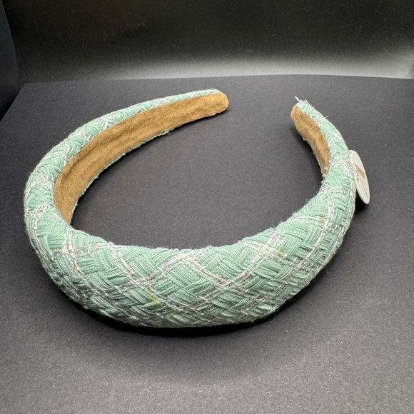 Adorro Tweed Sequin Padded Headband - Light Green - Picture 4 of 6